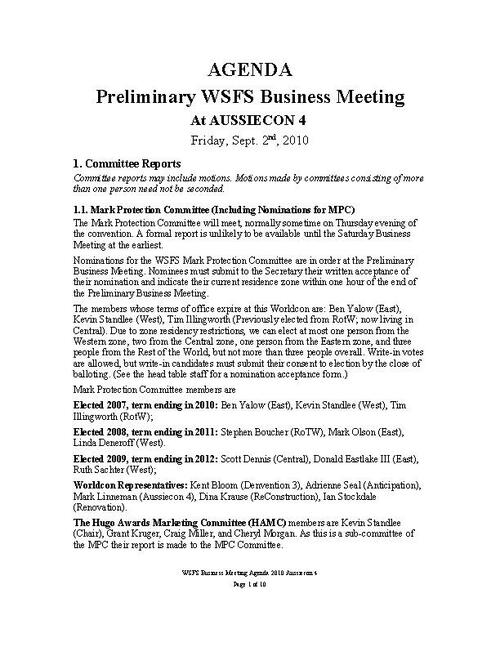 WSFS Agenda